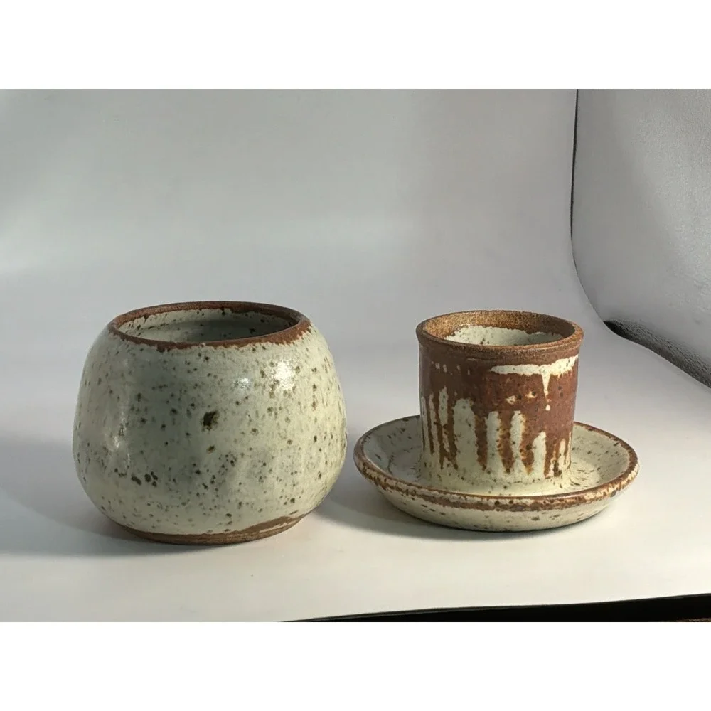 Handmade Butter Keeper Shinto Style Ceramics Milky White With Rust‎ Spots